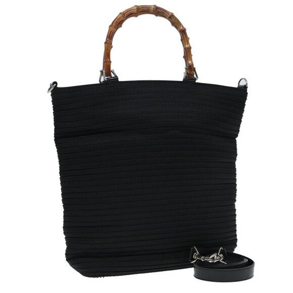 GUCCI Bamboo Shoulder Bag Nylon 2way Black - Picture 1 of 15